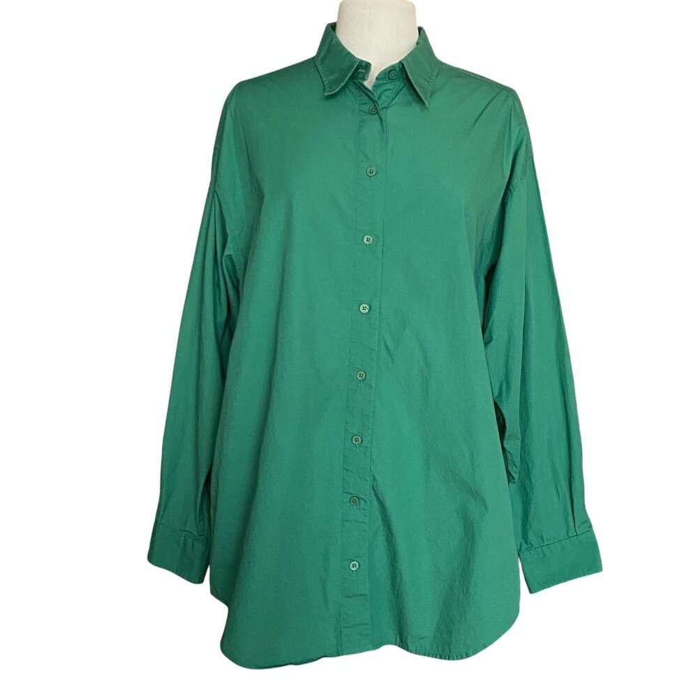 Aritzia Sunday Best Future Button Down Oversized Green Poplin Shirt Cotton-M